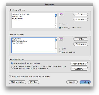 ms office 2008 for mac does not format envelopes